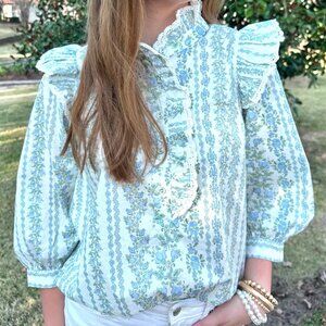 Women's Blouse Large Cotton Top Spring Floral Peasant Coquette Victorian Garden